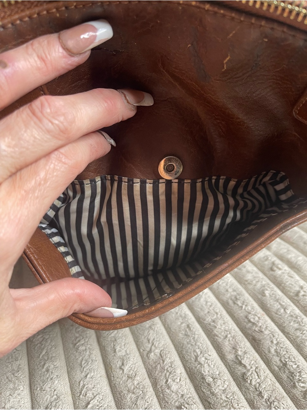 Miztrque Brown Leather Crossbody Bag Multi Zip Shoulder Purse Buckle Detail - Picture 8 of 11